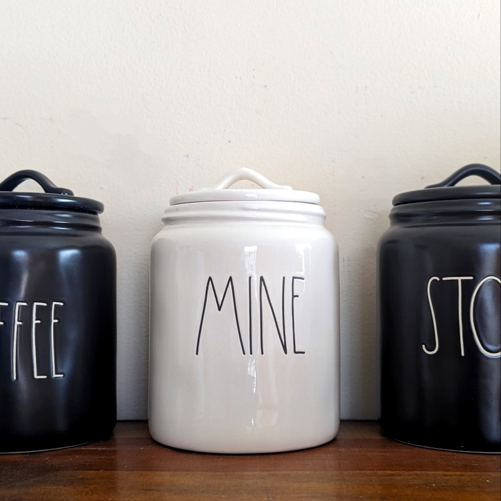 RAE DUNN "MINE" Chubby white Canister